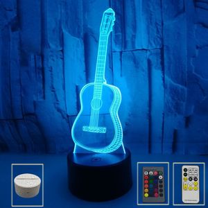 3D Illusion Light Guitar Led Night Lights Sette colori modificabili Touch Remote Control Atmosphere Light Regalo di Natale Piccole lampade da tavolo