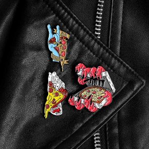 Punk Hand Pizza Pins Я люблю пиццу эмаль отвороты булавки броши значки шляпа сумка кожаные куртки аксессуары украшенные подарки