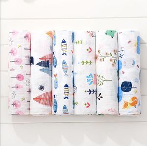 Baby swaddle badhanddukar muslin nyfödd filt luftkonditionering handduk spädbarn print gaze robes swaddling barnvagn täcker havet frakt lsk1434