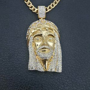 316L Stainless Steel Hip Hop Jewelry Shiny Cubic Zirconia Jesus Pendant Necklaces Mens Women Rapper Rock Punk Trendy Accessories 2 Styles