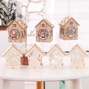 Christmas Decorations Luminous Wooden House Old Man's House Hotel Christmas Tree Decoration Hanging Decoration Window Ornament wholesale