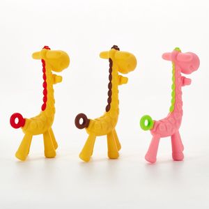 3 Colors Food Silicone Baby Teethers Toys Cute Giraffe Teething Ring Silicone Chew Dental Care Teethers Toys Gift For Baby Infant