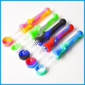 Silicone Nectar Collector Kits with 14mm Joint Stainless Steel Tip & Quartz Tip Dab Oil Rigs Silcone Bongs smoking accessories