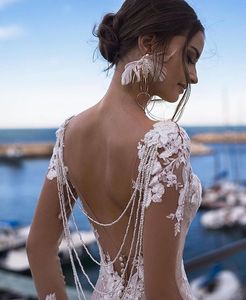 Abiti da sposa musulmani a sirena bianca 2020 abiti da sposa a maniche lunghe in pizzo abito da sposa sexy senza schienale Robe De Mariee