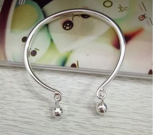 Nowy 925 otwórz czyste srebro pusta bransoletka szkliwiony dzwonek do twarzy srebrna bransoletka na stopy wąż brzuch w kształcie jajka prosta solidna srebrna bransoletka wisząca p