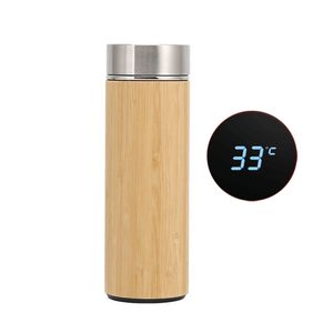 Business Gift Temperature Display Bamboo Thermos Bottle Insulated Flasks Double Wall Vacuum Thermos Bottles Eco Coffee Mug