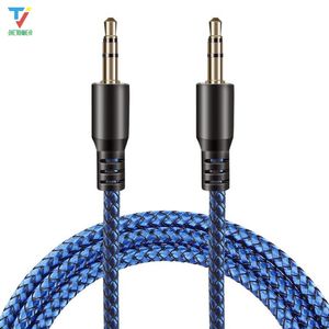 300pcs 1M Braided aux cord High quality Stereo Audio cable 4poles 3.5MM Male to Male Headphone jack Auxiliary line for iphone Samsung