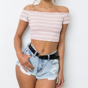 패션 - 여름 여성 T 셔츠 숄더 스트라이프 숙녀 탑스 티 카와이 의류 여성 티셔츠 Camiseta Mujer