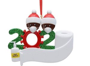 Decoração de natal de quarentena de entrega rápida família personalizada de 4 pandemia de ornamento com máscaras de rosto sanitizada