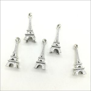Lot 100st Mini Eiffeltorn Tibetanska Silverberlocker Hängen för smyckestillverkning Örhänge Halsband Armband Nyckelringstillbehör 22*8mm DH0075