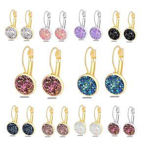 Küpe Takı Lüks Druzy Saplama Küpe 12mm Bling Yuvarlak Reçine Taş Dangle Altın Gümüş Küpe Kadınlar Bayanlar Moda Takı Toplu