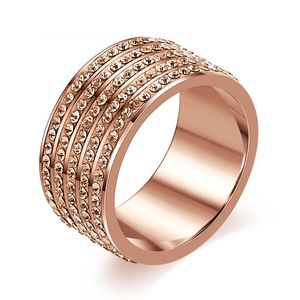 女性のためのローズゴールドカラーステンレス鋼のジュエリークリスタル結婚指輪
