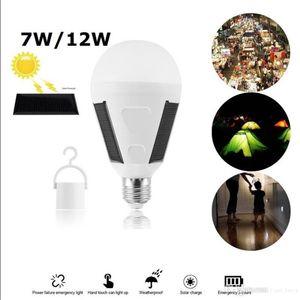 충전식 LED 전구 E27 태양열 램프 7W 12W 85V-265V 실외 응급 상황 전구 여행 낚시 조명