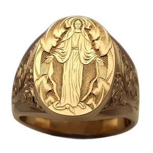 5 Stück Vintage Handgravierte Jungfrau Maria Religiöser Ring Europäische und amerikanische Mode Herren Damen Ringe G-124