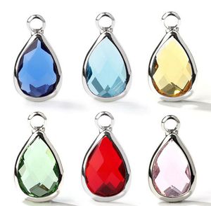 10pcs/lot Crystal Birthstone Charms for Handmade DIY Bracelet Making Silver Plated Small Water Drop Pendants Jewelry Accessories Epacket