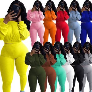 Fall winter Women designer outfits solid color tracksuits long sleeve sweatshirt+pants plus size 2X two piece set black casual clothing 3822