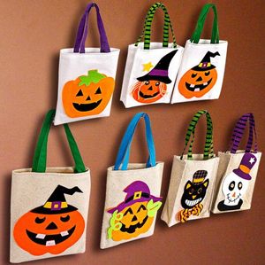 Halloween godis busketer barn barn godis handväskor bär tecknade linne väska ägg lagring säckar skrivbord korgar Presentväskor