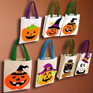 Cestini per caramelle di Halloween Borse per caramelle per bambini per bambini Portano sacchetti di lino per cartoni animati Sacchi per riporre uova Cestini da scrivania Borse regalo