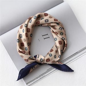 53-60CM Imitated silk square scarfs for women Retro printed small hair scarves for ladies neckerchief satin kerchief for ladies T200910