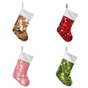 19 tums sequin julstrumpor barn god jul godis gåva lagringsäck xmas dekorativ hängande strumpor