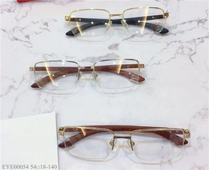 Fashion design glasses frame metal half-frame wooden temple type optical glasses simple business style transparent lens EYE00054