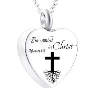 Rostfritt stål Graverat Cross Heart Cremation Urn Pendant Ashes för Pet / Mänskliga Minnesmässor Smycken Halsband Keepsake