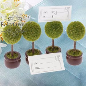 70pcs Green Topiary Place Card Holder Bomboniere Party Table Reception Decor Tree Plant Place Card Clip Pianta in vaso Nome Titolare della carta