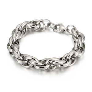 Stor tung 11mm 9 tums rostfritt stål Rolo Chain Singapore Twist Chain Armband Bangle Mens Smycken för Xmas Semestergåvor