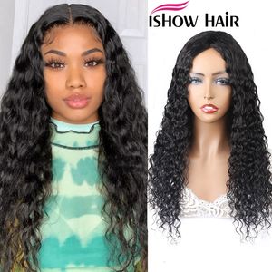 Ishow 28 30inch Mink Brazilian Long Hair Loose Deep Yaki Straight Human Hair Wigs Middle Part Peruvian Water Curly None Lace Wigs Body