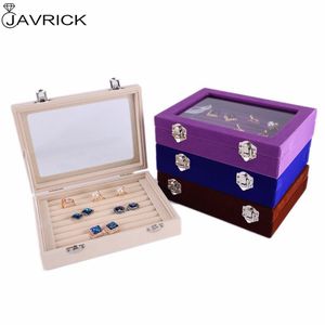 Smyckeslådor 7 Färg Velvet Glass Ring Earring Jewely Display Organizer Box Tray Holder Storage Box T200917