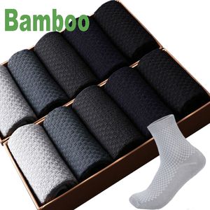 10 paia / lotto calzini da uomo in fibra di bambù compressione calda autunno lungo nero business casual uomo abito calzino regali plus size 43-46 200924