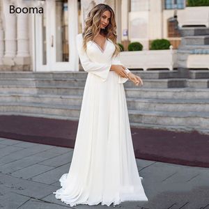 Booma Beach Шифон свадебные платья с длинным рукавом Boho свадебное платье белые кружевные аппликации свадебные платья на заказ плюс размер V-образным вырезом