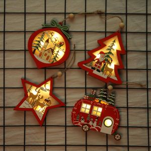 Sıcak Satış Yeni Noel Süsleri Hollow Ahşap kolye Yaratıcı Araba ile Işık Küçük Ağaç kolye Toptan 2021 Yeni Yıl