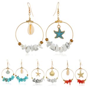 Earring Jewelry Summer Beach Seashell Stafish Dangle Charms Statement Earrings for Women Vintage Ethnic Natural Gemstone Earrings