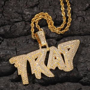 Simple TRAP Diamond Letter Pendant with Stainless Steel Rope Chains Necklace,fashion Hiphop Gold neckalces pendants unisex styles NPT1452