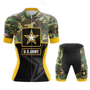 2024 US Army Women Cycling Jersey Set Bike Clothing Breathable Anti-UV Bicycle Wear Short Sleeve Bicycle Clothes