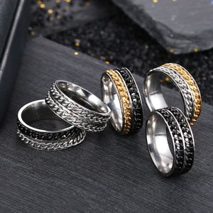Lucky Double rotatable chains ring stainless steel spin band rings for Men Women hip hop fashion jewelry