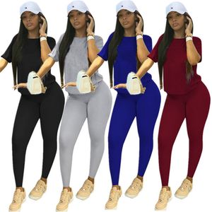 Damska odzież sportowa spodnie stroje 2 kawałek zestaw damski ubrania bluza t-shirt + spodnie legging pulower + legging KLW4856