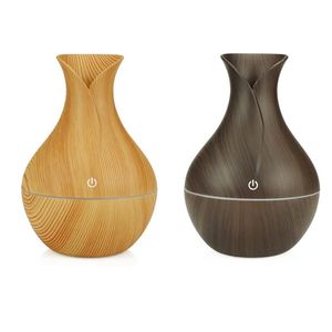 USB Ultrasonic Air Humidifier Wood Grain Aroma  Oil Diffuser with 7 Colors LED Light for Home Office