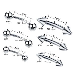 5 sztuk / partia 16G Ze Stali Nierdzewnej 3mm Ball Brwi Piercing Zakrzywiony Barbell