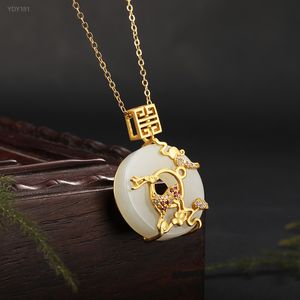 Hot Sale Luxury round ring deer jewelry pendant S925 silver inlaid with ancient gold process precision manufacturing jade pendant
