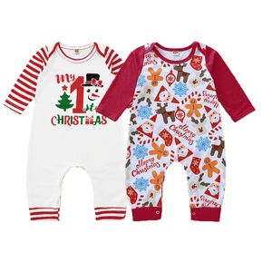 Christmas Baby Rompers Printed Infant Girl Jumpsuit Long Sleeve Boy Playsuit Boutique Newborn Climbing Clothes Santa Snowman Printing DW5902