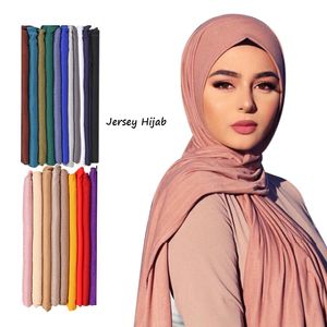 Sciarpa Hijab musulmana Sciarpa in Jersey da donna Tinta unita Elasticità Scialli e involucri in cotone Fascia per capelli Sciarpe lunghe calde invernali