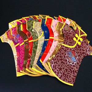 Noel Düğün Şarap Şişesi Masa Dekorasyonu Çin İpek Brocade Kumaş Şampanya Kırmızı Şarap Şişesi Çantalar Toptan Fit 750ml Şişe 120 PCS/LOT