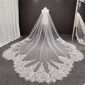 2021 Wedding Veils Cathedral Length Bridal Veils Accessories Appliques Lace Edge One Layer with Combs Wedding Veil Custom Made