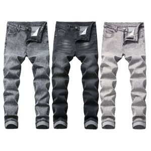 Men's Jeans Motorcycle Men Bleached Vintage Washed Denim Destroyed Skinny Pencil Pants In 3 Colors Gray