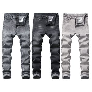 Homens jeans motocicletas homens branqueados vintage lavado jeans destruído lápis skinny calça em 3 cores cinza