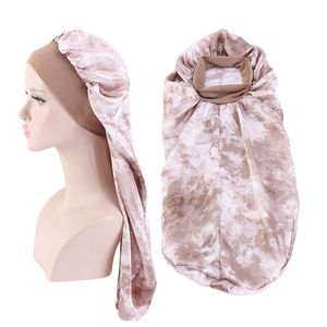 Satin Print Long Sleep Caps Bandana Night Turban Hat Headwrap Bonnet Kvinnor Tjej Huvudskydd Hårvård Mode Tillbehör