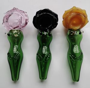 Beautiful Rose Shape Smoke Pipes 4.9 inch dry herb tobacco glass hand smoke dab rig glass pipe glass smoking pipe DHL