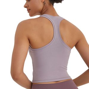 gymkläder kvinnor lu yoga outfits sportväst linne tight hög elasticitet fitness fritids-all match yoga lu toppar enfärgad slim fit träningsväst